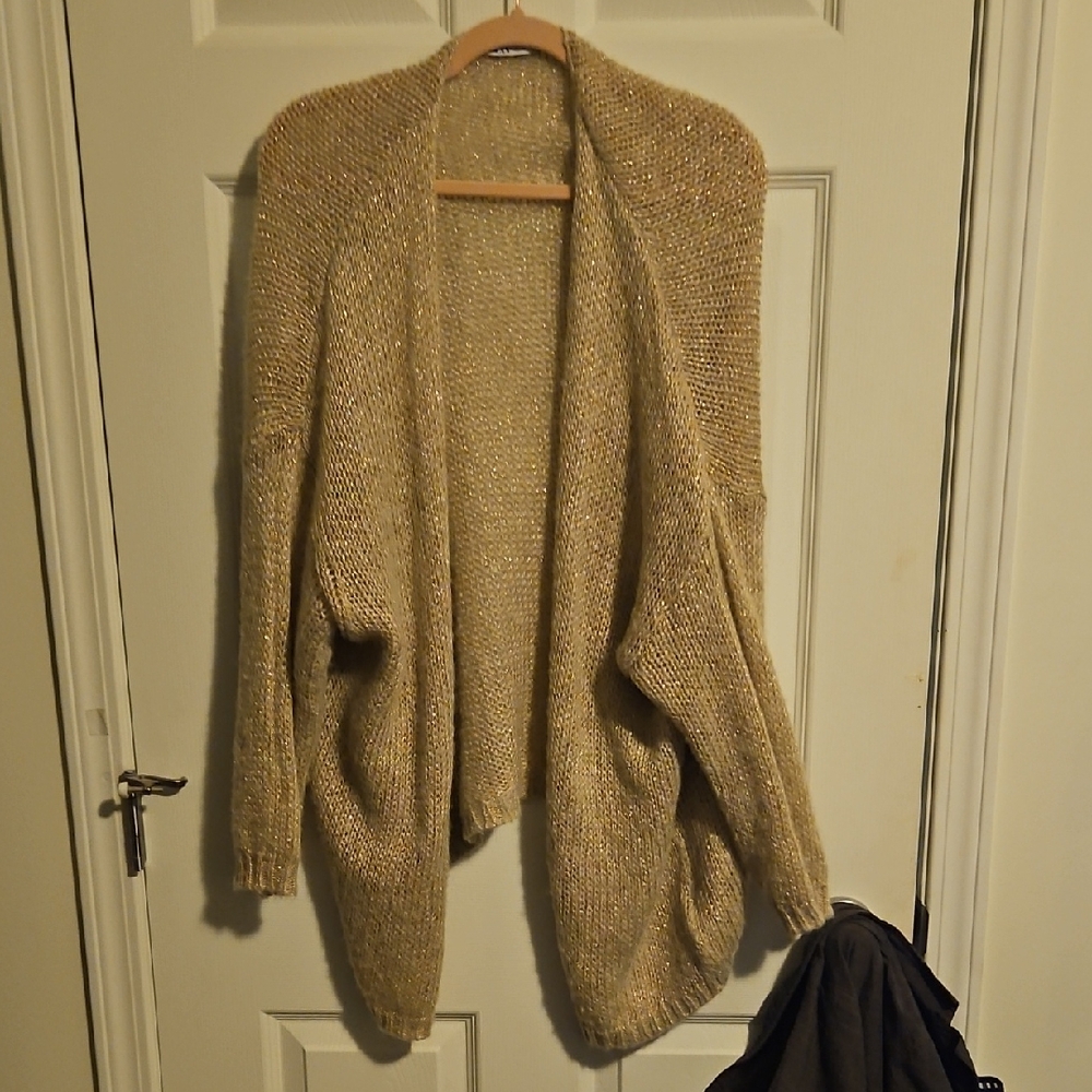 Zara Gold Knit Open-Front Cardigan